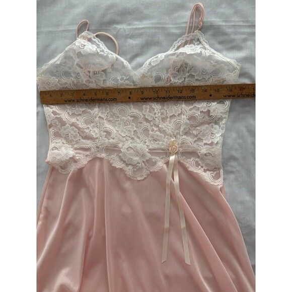Vintage Adonna Nightgown Size M Pink Sheer Satiny Negligee Lace Fairy Whimsy* - Picture 6 of 16